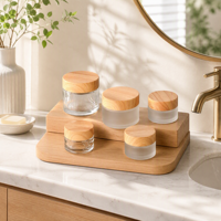 Leeres Mattglas-Cremeglas mit Holzmaserungsdeckel Kosmetikbehälter für Gesichts- und Augencreme Hautpflege-Verpackung