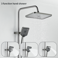 Ensemble de douche gris laiton avec barre coulissante murale, pommeau de douche pluie moderne en céramique, système thermostatique réglable en hauteur