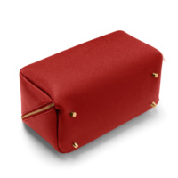 Pochette de maquillage en cuir PU Saffiano rouge, porte-pinceaux, logo OEM, trousse de toilette avec poignée et compartiments, organiseur de cosmétiques