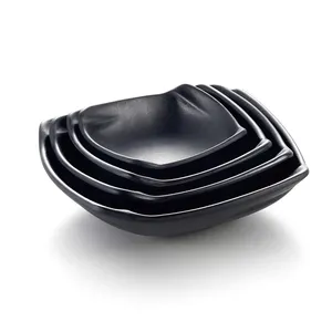 Japanese Matt Black Melamine Dinnerware Set Appetizer Sauce Square Bowl 4 5 6 7 Inch