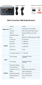 Station d'alimentation portable Oscal 1800W 1024Wh avec contrôleur MPPT, batterie LiFePO4, onduleur à onde sinusoïdale pure, Oscal Powermax 1800SE - Product Image 6