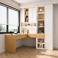 Bureau d'angle en L moderne sur mesure avec éclairage LED et étagère ouverte pour appartement, bureau à domicile ou projet de rénovation