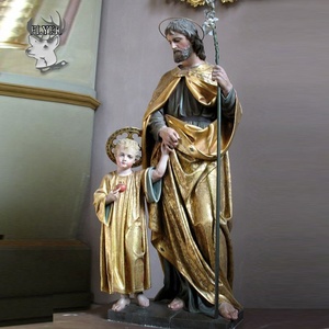 Estatua de bronce de pintura colorida para decoración de la Iglesia, escultura de San JoJo con niño, Jesús - Product Image 1