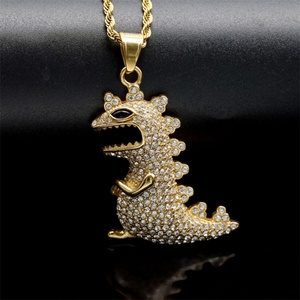 Collar de Hip Hop con Dijes de Animales Chapados en Oro y Diamantes Completos, Collar con Dijes de Dinosaurio - Product Image 3