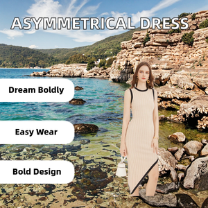 Abito da donna estivo aderente a canotta Midi senza maniche a <span class=keywords><strong>maglia</strong></span> asimmetrica <span class=keywords><strong>con</strong></span> girocollo e abito <span class=keywords><strong>lungo</strong></span> asimmetrico <span class=keywords><strong>in</strong></span> <span class=keywords><strong>maglia</strong></span> a <span class=keywords><strong>spacco</strong></span> alto - Product Image 3