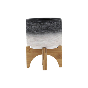 Maceta Redonda con Soporte de Madera para Uso en Interiores y Exteriores, Maceta Decorativa Moderna para Hogar y Patio - Product Image 2
