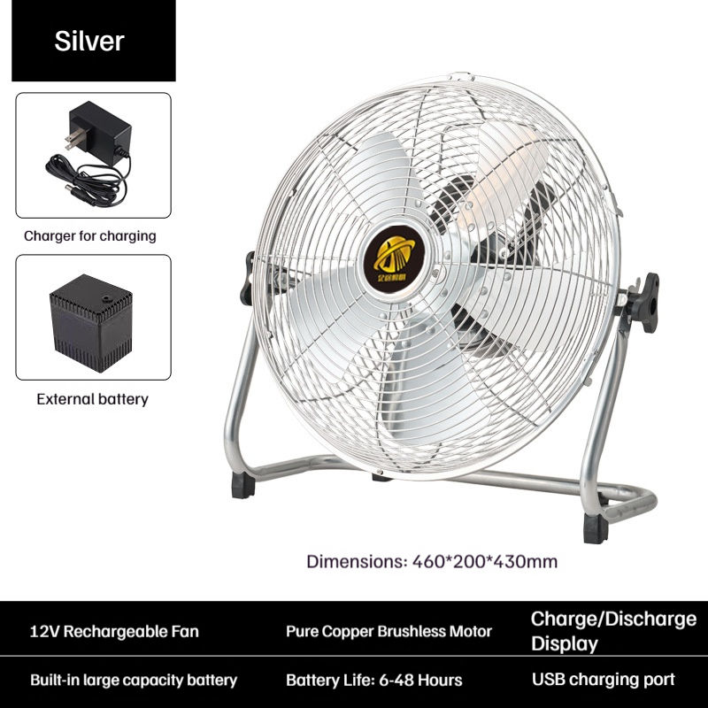 Ventilateur rechargeable noir à 5 pales + batterie de secours externe