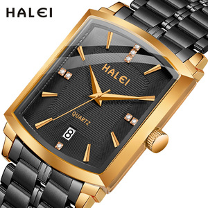 Envío Directo, Reloj de Cuarzo Rectangular HALEI para Hombre, Correa de Acero Inoxidable, Esfera con Diamantes, Indicador de Escala, Movimiento Japonés, Venta al por Mayor - Product Image 2