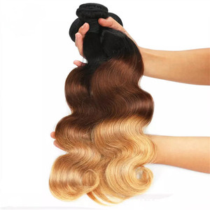 Extensiones de cabello humano ondulado y mojado, mechones de pelo brasileño virgen de <span class=keywords><strong>tres</strong></span> tonos, Color #1B/4/27 humano - Product Image 1