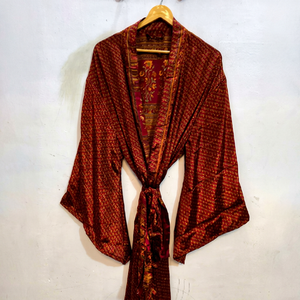 Luxury Silk Saree Patchwork <b>Kimono</b> Robe Bikini <b>Cover</b> <b>Up</b> Night Wear Long Robe, Handmade Indian Vintage Recycled Silk Sari <b>Kimono</b>, - Product Image 1