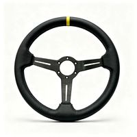 Volant de course universel à 3 branches style JDM en cuir noir 25-30mm avec marqueur supérieur jaune pour voitures de performance
