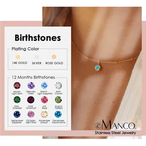 Collier en acier inoxydable EManco avec pierre de naissance, chaîne perlée, bijoux en zircone, cadeau d'anniversaire constellation, livraison directe - Product Image 1