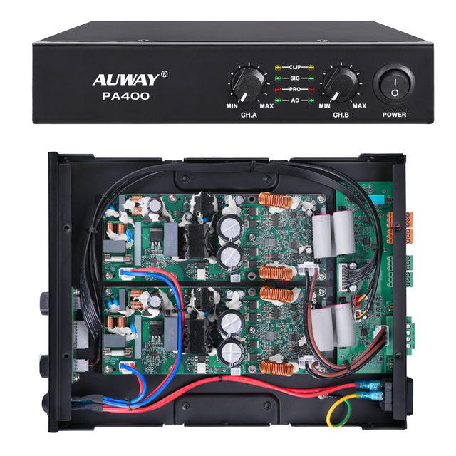 Auway PA400 400W Commercial PA Amplifier Switchable 70V/100V 4Ω/8Ω Speaker Output