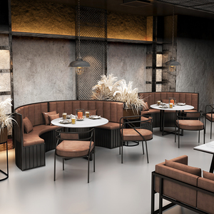 Solución Integral para Restaurantes: Juego de Mesa de Mármol Sintético con Asientos Curvos Modulares para Proyectos de Hostelería, Sofá para Cabinas - Product Image 1