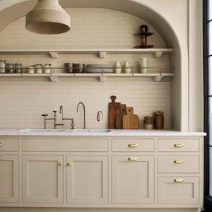 Ensemble de meubles de cuisine modulaires en forme de L de style européen, porte en bois massif, panneau mélaminé, plan de travail en marbre, finition brillante, haut de gamme, mural - Product Image 6