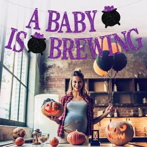 Pancarta de Alta Calidad para Baby Shower de Halloween, <span class=keywords><strong>Feliz</strong></span> Halloween con Bruja, Murciélago, Araña y Calabaza, para Decoración de Habitaciones, Guarderías y Regalos - Product Image 1