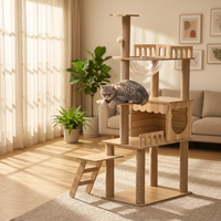 Arbre à chat multi-niveaux en bois écologique avec capsule spatiale, poteaux à gratter en sisal naturel, condo pour chat, échelle et balle de jeu pour intérieur