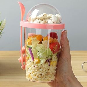 Gobelet à salade jetable rose portable de 500 ml en plastique personnalisé avec logo imprimé et couvercle - Product Image 6