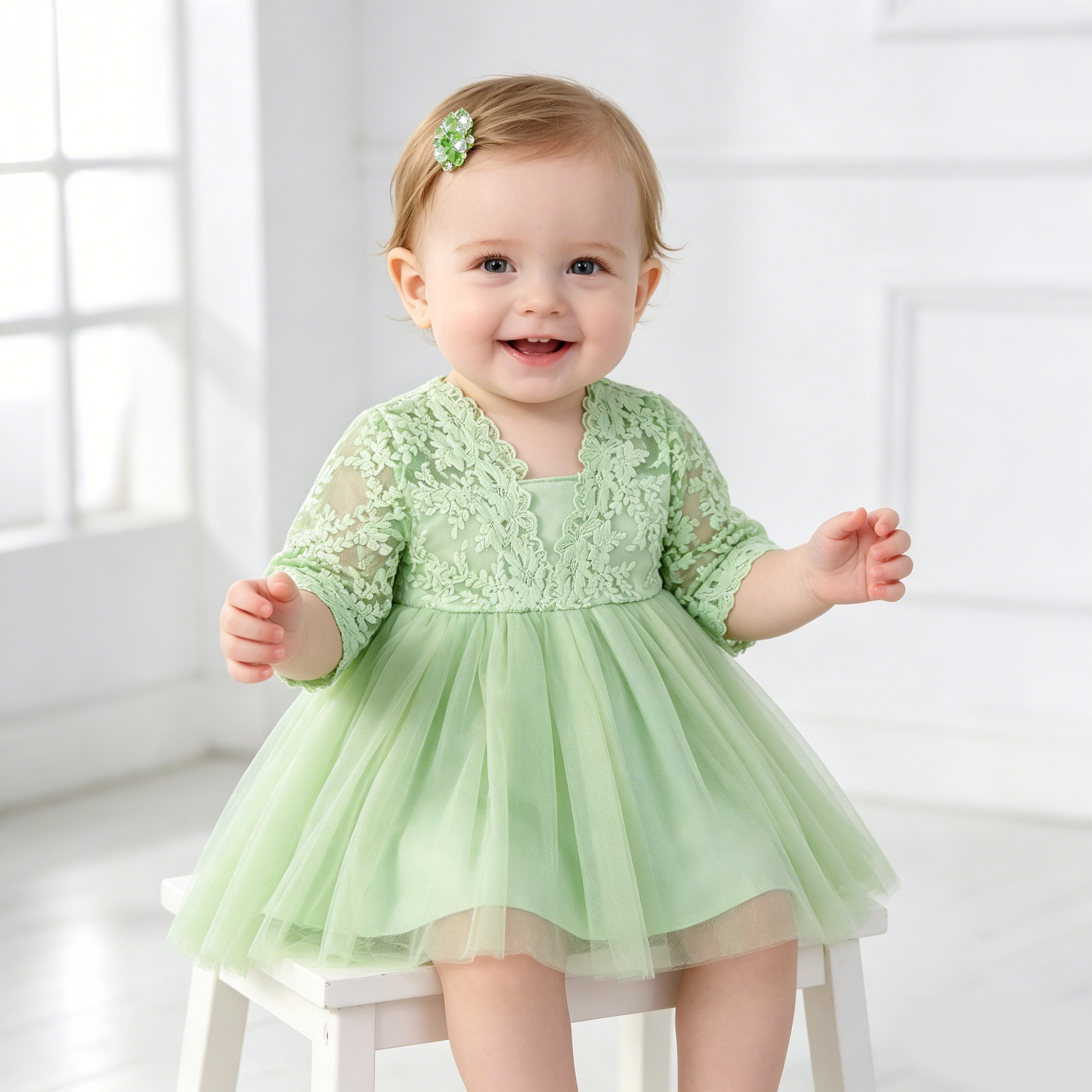 slim fit dress slacks Flower Girl Dress Toddler Summer Green Retro Splicing Birthday Formal Dress, Green / 4-5 Years (120cm) main image 0