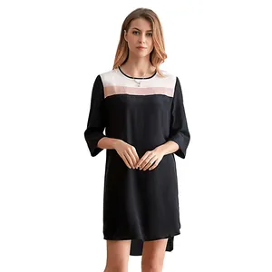 New design striped neckline pattern black classic comfortable soft silk dresses for women