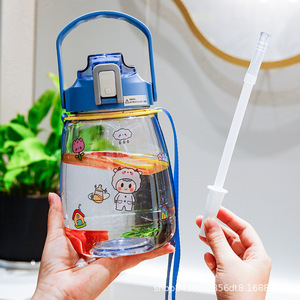 Plastic Wide Belly Water Bottle Cartoon Design Student Portable Cup With Strap 2025 Hot Sale - Product Image 4