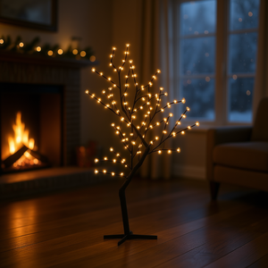 Árbol de Navidad Cherry Blossom de 4 pies con 128 luces LED blancas cálidas, decoración festiva para interiores, base con enchufe. - Product Image 2