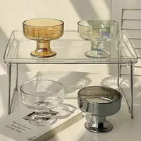 1 stks Ins Style Dessertkom Hoge Esthetische Glazen Kom met Hoge Voet Huis IJs IJsroom Pudding Fruitkom Yoghurtbeker