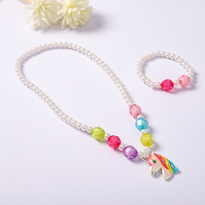 Collier <span class=keywords><strong>Licorne</strong></span> Mignon en Perles Artificielles, Ensemble de Bijoux Sirène Vintage, Cadeau, Colliers de Dessin Animé - Product Image 3