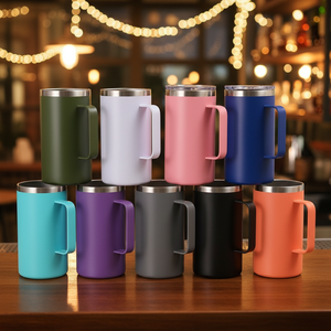 Vaso Térmico de Acero Inoxidable 304 de 24 oz, <span class=keywords><strong>con</strong></span> Asa, Doble Pared, para Café Caliente, Cerveza Fría, Camping, Personalizable - Product Image 1