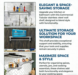 Étagère murale tubulaire en acier inoxydable de qualité supérieure pour restaurant, cuisine, garage, buanderie - Product Image 3