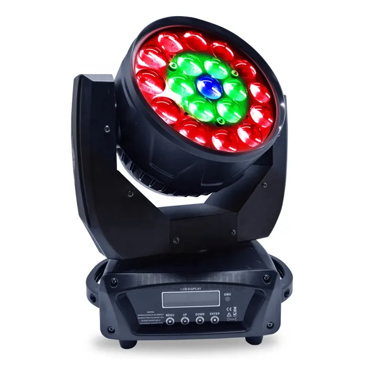 Cabeça de lavagem para dj em led, equipamento de iluminação para palco com zoom, 19x15w e rgbw, 4 em 1, cabeça de movimento