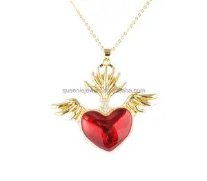 Schöner Schmuck rotes Herz mit Engelnflügeln Halskette niedliche Herzanhänger Herz Schmuck Halskette Armband Damen Weihnachtsgeschenke