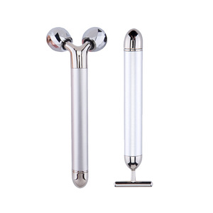 2 Pcs Thiết Lập 24K Vàng Năng Lượng Vẻ Đẹp Thanh Rung Mặt Nâng Chăm Sóc Da T Hình Dạng Điện 3D Mặt Con Lăn Massage - Product Image 3