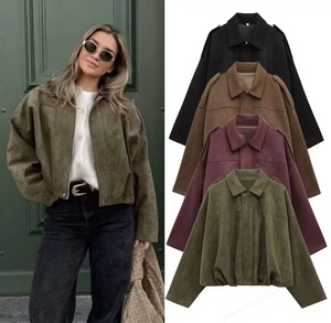 OUDINA Vente en gros Nouvelle <span class=keywords><strong>veste</strong></span> décontractée à fermeture éclair en daim vert effet texturé, coupe-vent, bomber, <span class=keywords><strong>veste</strong></span> varsity, vestes pour femmes - Product Image 1