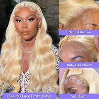 Nouvelle arrivée brésilienne 613 blonde vague de corps 100% cheveux humains HD suisse avant de lacet perruques cuticule alignés porter et aller pour les femmes noires