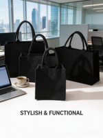 Sac fourre-tout en toile de jute noire de qualité supérieure avec impression de logo personnalisé, sac en toile de jute laminée de luxe pour cadeau d'entreprise, vente en gros