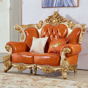 JINS-Ensemble de canapés italiens luxueux de style royal et classique, meubles de palais en cuir doré, 1 2 3 sièges, salon, villa de Dubaï - Product Image 5