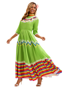 Robe longue traditionnelle <span class=keywords><strong>mexicaine</strong></span> pour femmes, <span class=keywords><strong>costume</strong></span> de danse bohème, <span class=keywords><strong>costume</strong></span> d'Halloween, <span class=keywords><strong>costume</strong></span> de télévision et de cinéma, style rayé arc-en-ciel - Product Image 4