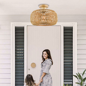 Rattan Woven Ceiling <b>Light</b> Incandescent Hardwired Bedroom <b>Dining</b> Room - Product Image 3