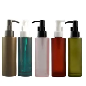 Botella de bomba de loción de 100ML, dispensador de jabón, limpiador Facial rosa y verde, emulsión de vidrio esmerilado, botella de aceite de limpieza, hombro plano