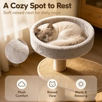 Nouveau Nid Douillet en Peluche pour Chat avec Base Stable en Bois et Griffoir Arbre à Chat