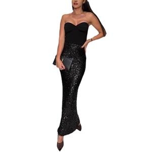 INS2024秋新作　肩出し　静電気防止　ポリエステル　スパンコール　ハイウエスト　ロング　ナイトクラブスカート　レディース - Product Image 5