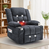 Fauteuil inclinable moderne en tissu gris foncé avec massage 6 points, fonction pivotante à 360 degrés, fonction bascule et porte-gobelets pour la maison et l'hôtel