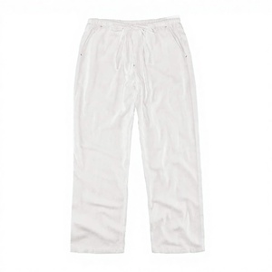 Pantalon décontracté pour homme en coton blanc avec cordon de serrage, taille élastique, coupe droite, tissu Oxford léger, idéal pour l'été - Product Image 1