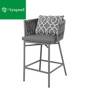 Grand tabouret <span class=keywords><strong>de</strong></span> <span class=keywords><strong>bar</strong></span> moderne en aluminium pour meubles <span class=keywords><strong>de</strong></span> patio <span class=keywords><strong>chaise</strong></span> <span class=keywords><strong>de</strong></span> <span class=keywords><strong>bar</strong></span> d'extérieur tissée en corde au design géométrique avec <span class=keywords><strong>coussin</strong></span> - Product Image 2