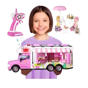 Sıcak 3-In-1 pembe Rc kamyon kapalı DIY bebek evi oyun ışıkları ile Set ses uzaktan kumanda otobüs kızlar için oyuncak oyna Pretend hediyeler
