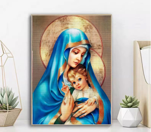 Kit de pintura de diamantes de plástico con marco, diseño de paisaje religioso de María, con taladro completo, para decoración de pared del hogar - Product Image 2