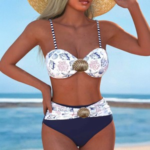 Maillot de bain deux pièces imprimé pour femmes, avec coussinets de soutien-gorge, haut à col licou, bikini de plage, motif floral sexy, S M L XL - Product Image 1