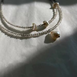 Collar de Perlas Keshi de Plata Natural Triturada de Doble Capa con Cristal de Cenicienta, Piedra Lunar Gris, Moda Femenina de Nicho - Product Image 2