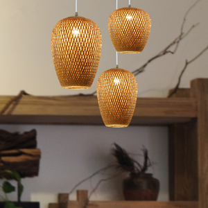 Plafoniera moderna fatta a mano in bambù artigianale luce rotonda paralume in rattan decorativo per ristorante - Product Image 3